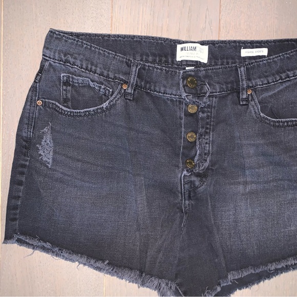 William Rast Faded Black High Rise Distressed Button Fly Denim Shorts - Picture 3 of 7